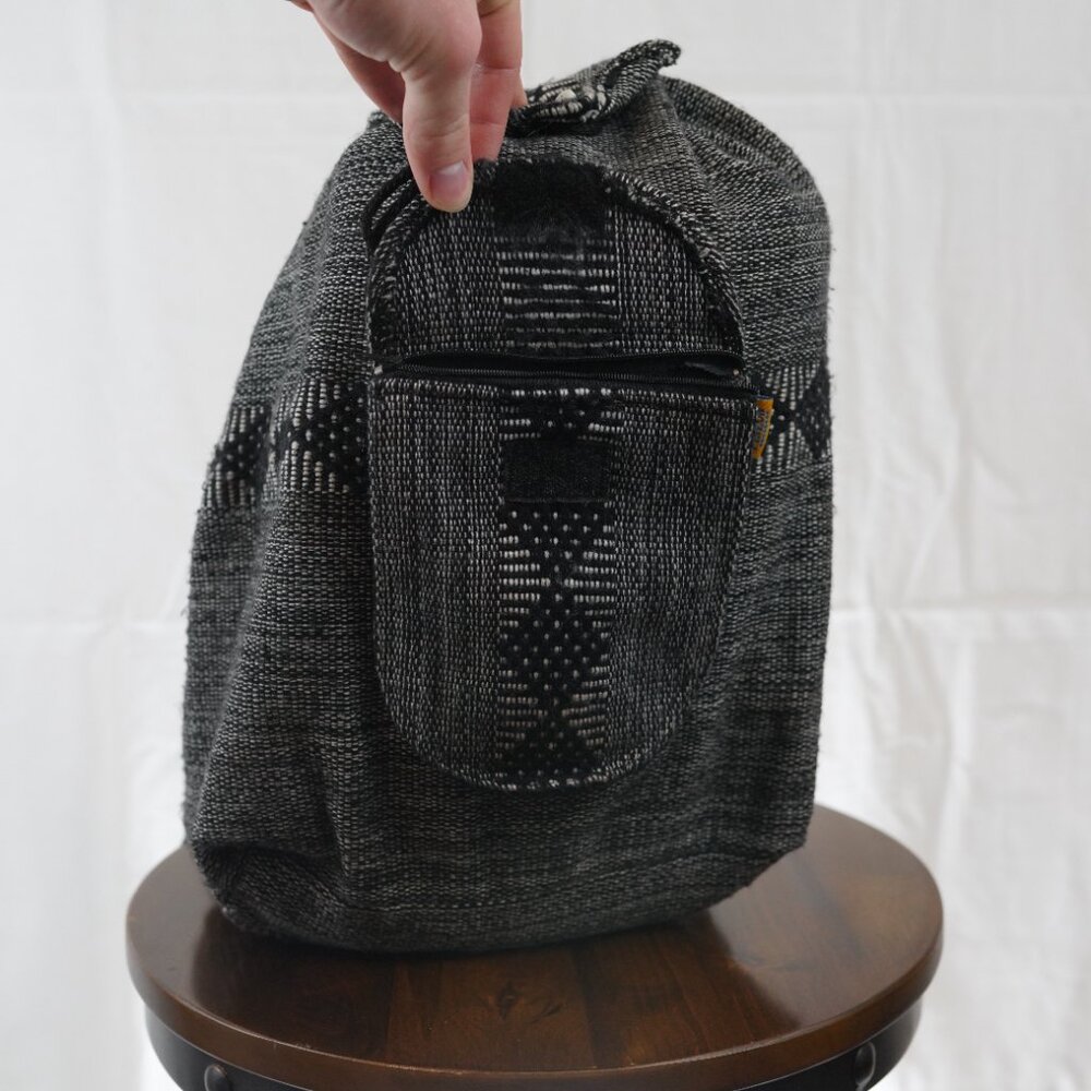 Black Woven Backpack With Geometric Pattern - image 6